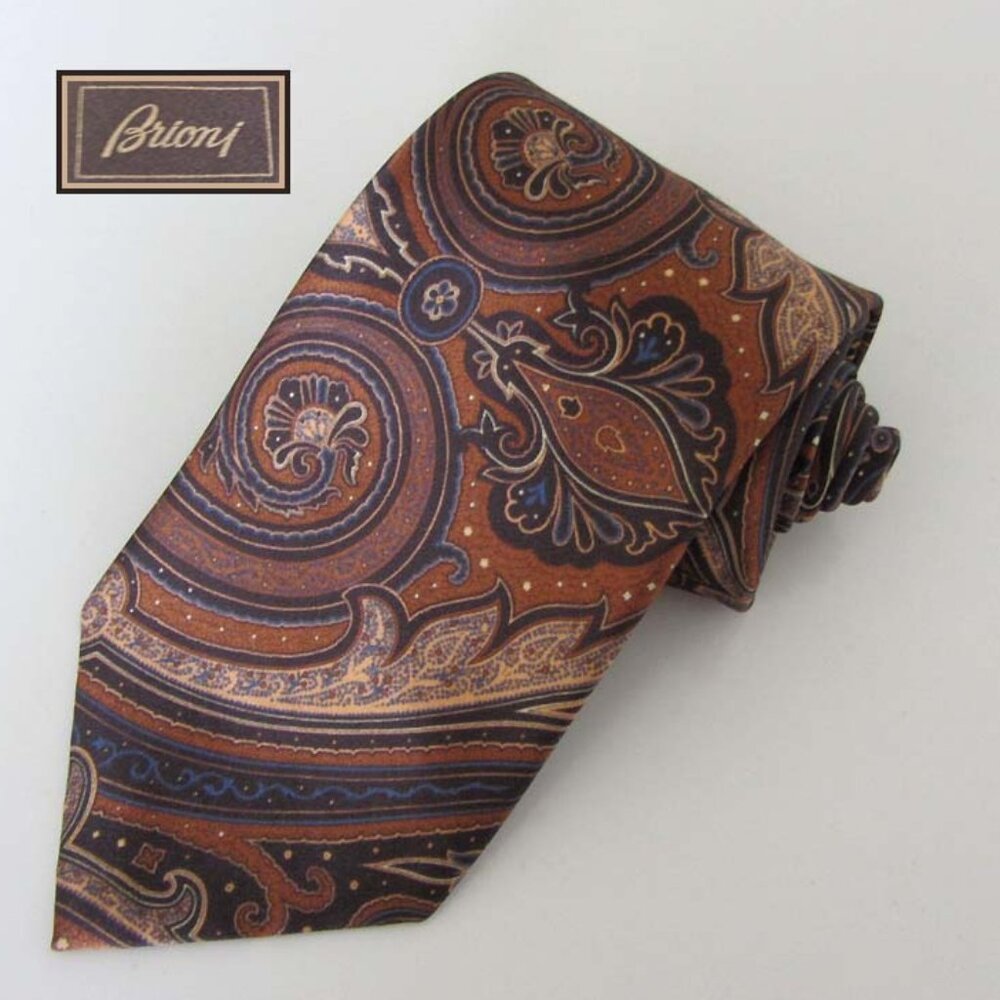 BRIONI paisley motif  silk neck tie in brown/multicolor Italy